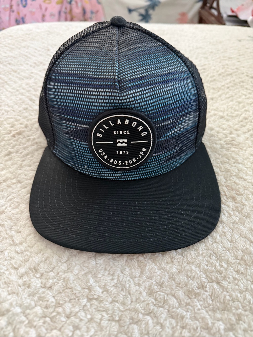 Billabong Blue Striped Mesh Trucker Cap with Black Bill